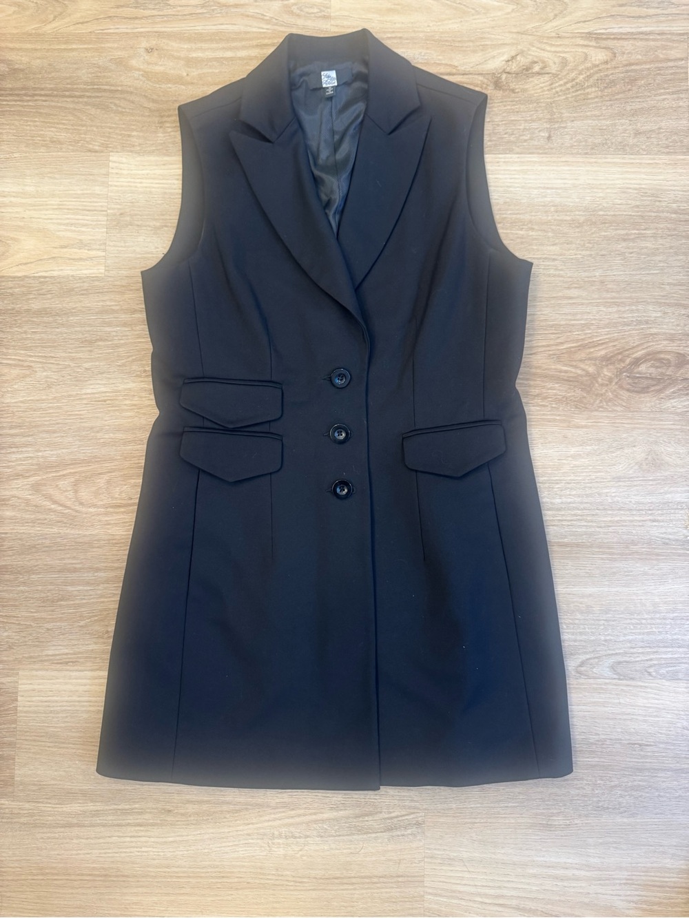 Saks Fifth Avenue Vintage Sleeveless Blazer Dress Tailored Long Vest Black